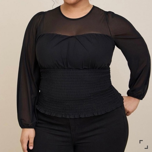 Torrid Sheer Sleeved Smocked Blouse - Size 4 (26) - Picture 1 of 5